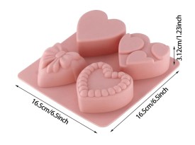 Molde silicona 4 corazones decorados